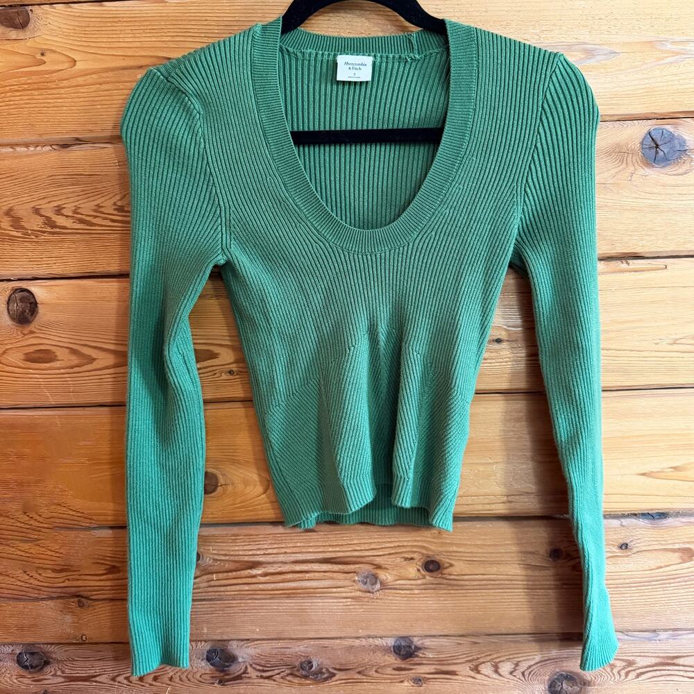 Abercrombie & Fitch Ribbed Scoopneck Sweater Green Small